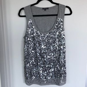 AK Anne Klein Silver Sequined Sleeveless Top